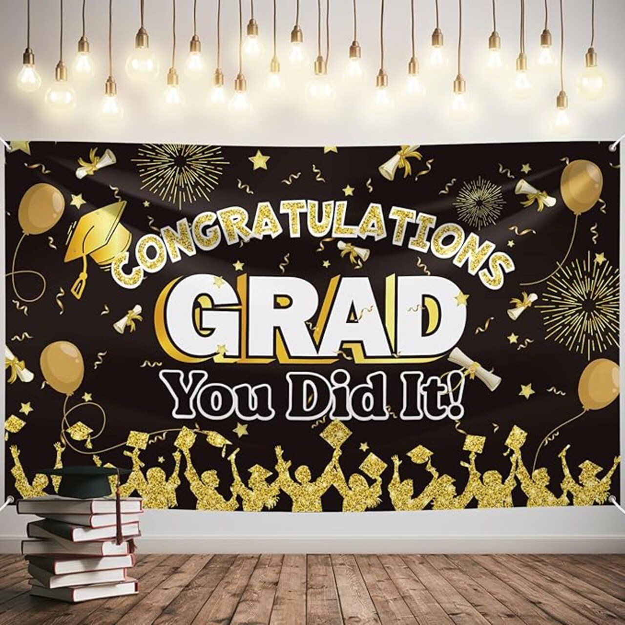 Class of 2026 Extra Large Graduation Backdrop - 72" x 44" Black & Gold Congrats Grad Banner - Premium Fabric Graduation Decorations - Outdoor Photo Background & Party Sign